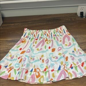 THML White and Pink Bubble Mini Skirt with Ruffled Smocked Design